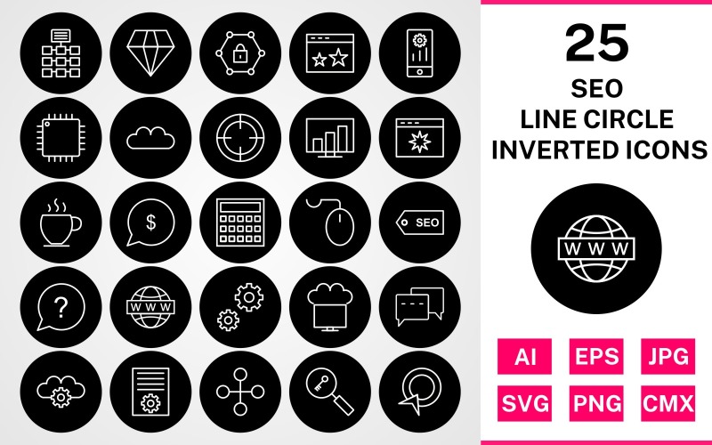 25 Seo Line Circle Omgekeerde Icon Set