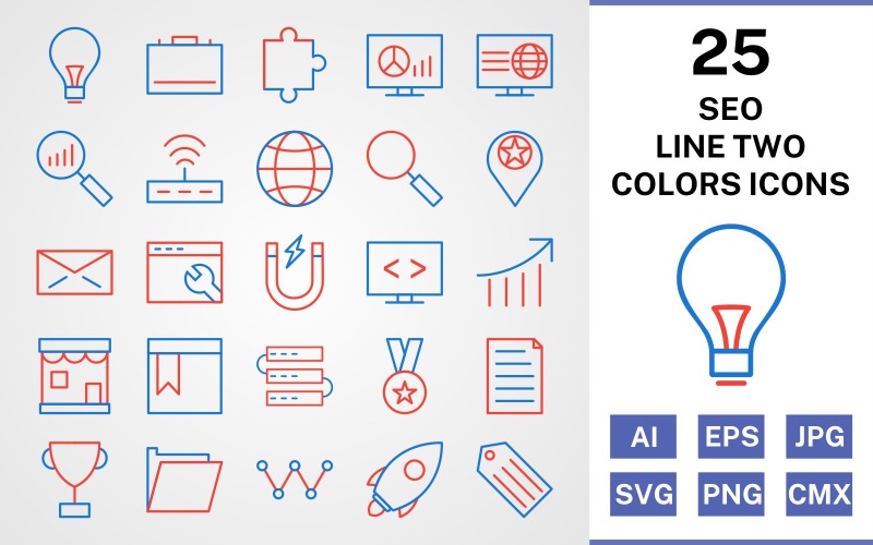25 Seo Line twee kleuren Icon Set