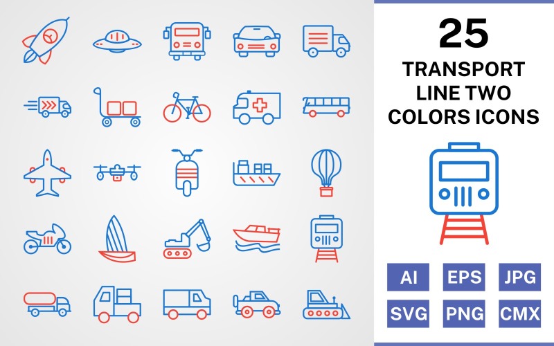 25 Set di icone di due colori di linea di trasporto