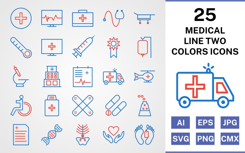 25 set di icone di due colori linea medica