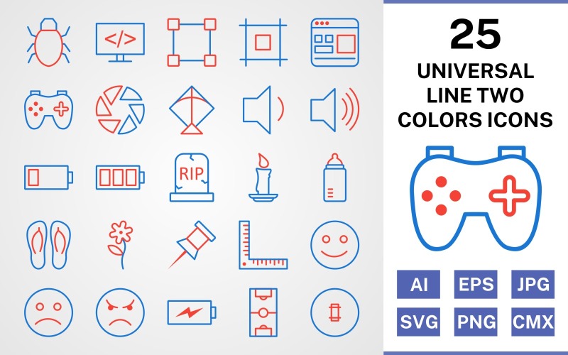 25 Universal Line Två färger Ikonuppsättning