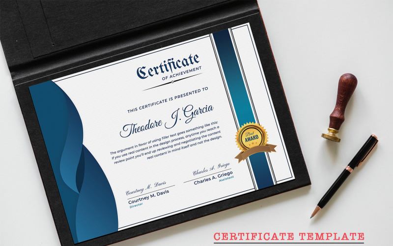 Download Шаблон сертификата "Achievement Certificate Template" / Achievement Certificate Template - Шаблон сертификата на тему графика certificate,landscape,portrait,print,corporate,business,psd,modern,colorful,frame,diploma,graduation,template,professional,academy
