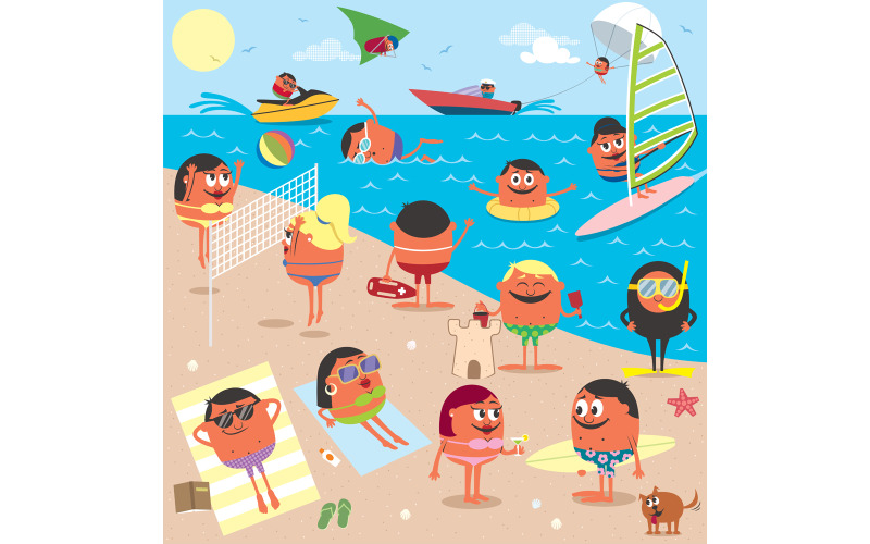 Download Иллюстрация "Beach - Illustration" / Beach - Illustration - Иллюстрация на тему графика beach,shore,summer,scene,vacation,holiday,season,fun,people,male,female,man,woman,boy,girl,young,happy,party,ocean,sea