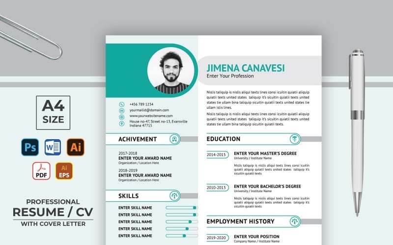 Download Резюме "Clean and Creative Professional  CV Resume Template" / Clean and Creative Professional  CV Resume Template - Резюме на тему графика a4,award,clean,clean cv,clean resume,creative,curriculum vitae,cv,cv template,design,job resume,minimalist,modern,photoshop,creative resume,creative cv,word,ms word,photoshop resume,resume