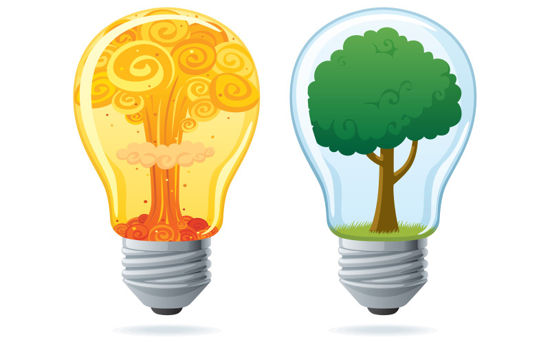 Download Иллюстрация "Energy - Illustration" / Energy - Illustration - Иллюстрация на тему графика energy,choice,clean,nuclear,power,concept,abstract,alternative,light bulb,bulb,lamp,electric light,power supply,explosion,bomb,tree,green,environment,nature