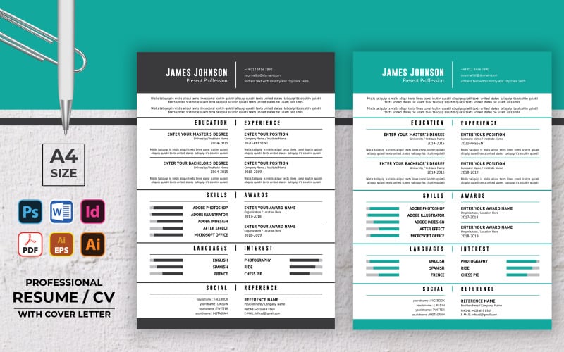 Enkel och ren CV-mall för flerfärgad CV