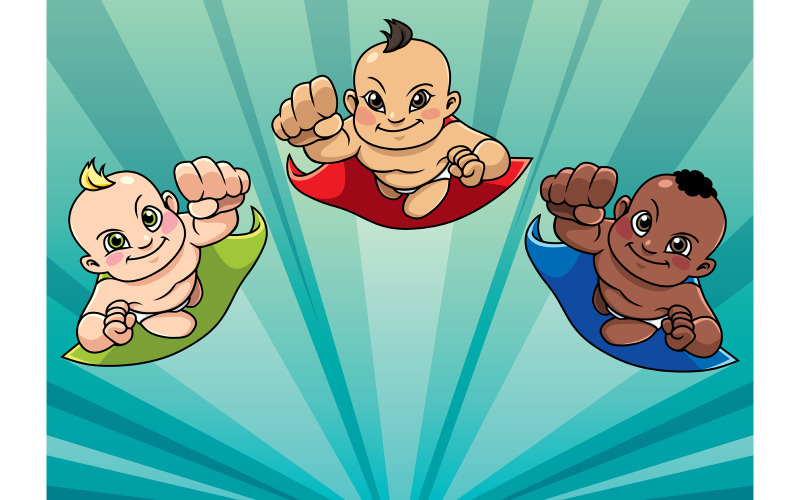 Download Иллюстрация "Flying Babies - Illustration" / Flying Babies - Illustration - Иллюстрация на тему графика hero,super,superhero,baby,boy,girl,character,child,infant,cape,power,flying,caucasian,asian,chinese,japanese,thai,african,african american,health