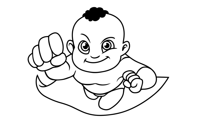 Download Иллюстрация "Super Baby Black Line Art - Illustration" / Super Baby Black Line Art - Illustration - Иллюстрация на тему графика hero,super,superhero,baby,boy,girl,african,american,african american,black,coloring,book,line art,cape,power,powerful,energy,flying,health,healthy