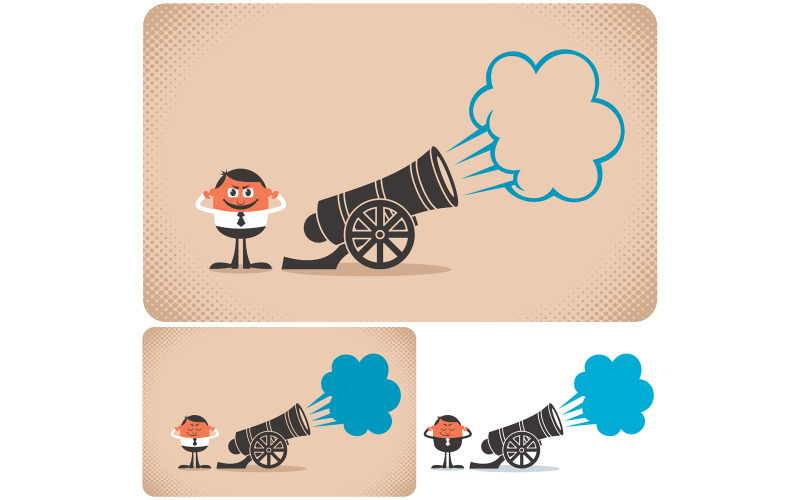 Download Иллюстрация "Cannon - Illustration" / Cannon - Illustration - Иллюстрация на тему графика cannon,gun,cannoneer,gunner,artilleryman,artillery,man,character,person,people,businessman,manager,business,concept,cannonade,shooting,firing,fire,salute,copy