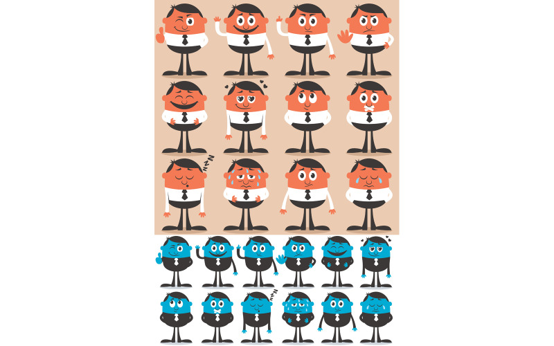 Download Иллюстрация "Character Emotions 2 - Illustration" / Character Emotions 2 - Illustration - Иллюстрация на тему графика businessman,manager,man,people,character,cartoon,retro,vintage,emotions,poses,situations,emoticons,smillies,smile,smileys,mood,set,pack,collection,male
