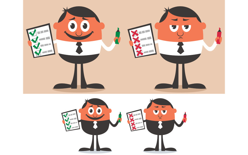 Download Иллюстрация "Checklist - Illustration" / Checklist - Illustration - Иллюстрация на тему графика checklist,check,checking,man,character,businessman,business,office,worker,person,checkmark,list,document,right,wrong,concept,answer,selection,positive,negative