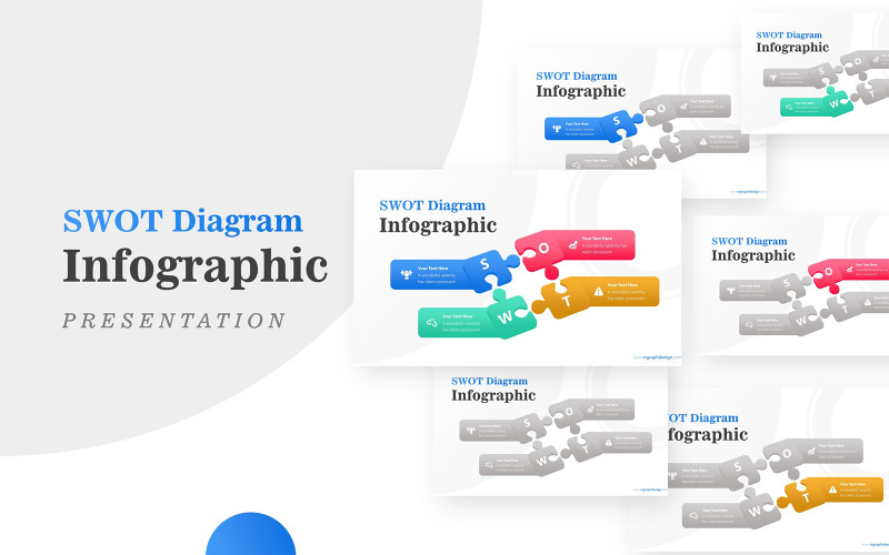 Eenvoudig puzzel SWOT-diagram voor bedrijven Infographic PowerPoint-sjabloon
