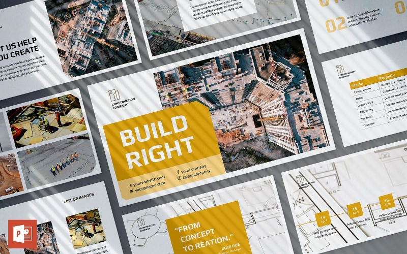 Modelo de apresentação de empresa de construção em PowerPoint
