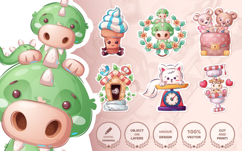 Download Иллюстрация "Set Cute Sticker - Seamless Pattern - Illustration" / Set Cute Sticker - Seamless Pattern - Illustration - Иллюстрация на тему графика ice,cream,icecream,crocodile,bear,diplomat,bird,wc,toilet,cat,kitty,giraffe seamless,pattern,cartoon,character,illustration,picture,smile,emotion,draw