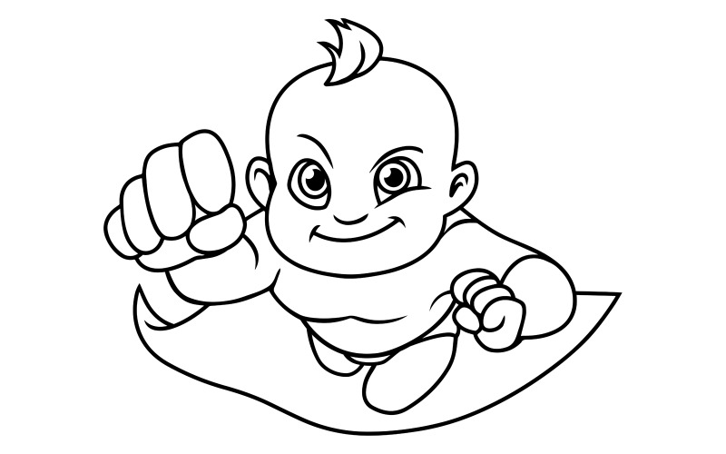 Download Иллюстрация "Super Baby Line Art - Illustration" / Super Baby Line Art - Illustration - Иллюстрация на тему графика hero,super,superhero,baby,boy,girl,cape,power,powerful,energy,flying,health,healthy,immunity,diaper,coloring,book,line art,illustration,vector