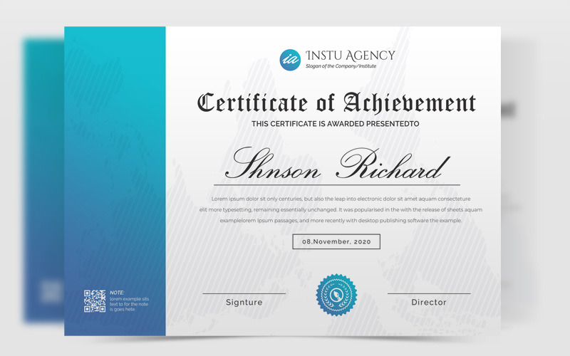 Certificado ciano de modelo de certificado de realização
