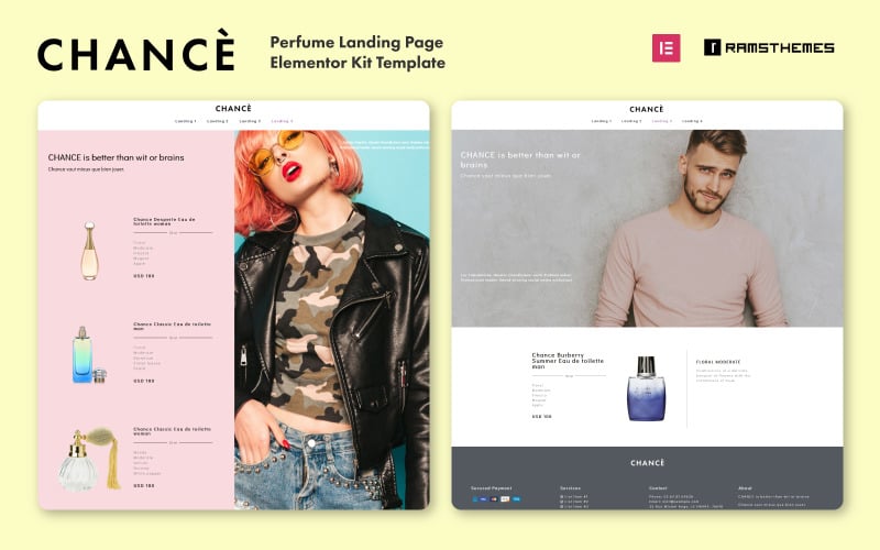 CHANCE - Parfum Landing Page WordPress Template Elementor Kit