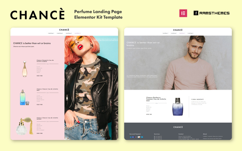 CHANCE - Parfym landningssida WordPress Mall Elementor Kit