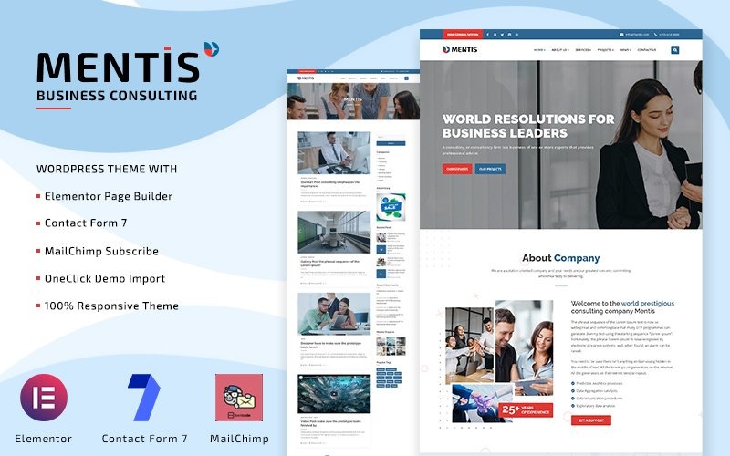 Mentis - Тема для бізнес-консалтингу WordPress Elementor