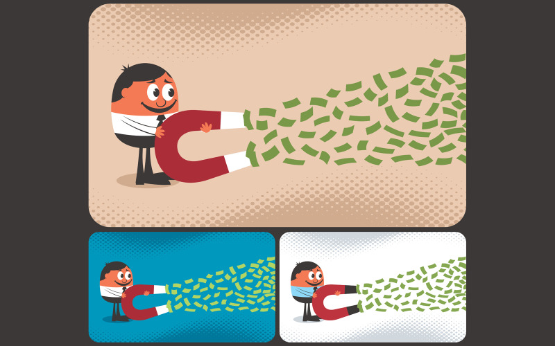 Download Иллюстрация "Money Magnet - Illustration" / Money Magnet - Illustration - Иллюстрация на тему графика money,magnet,man,businessman,character,person,people,rich,attraction,attracting,earning,easy,concept,idea,lottery,winner,wealthy,successful,millionaire,billionaire