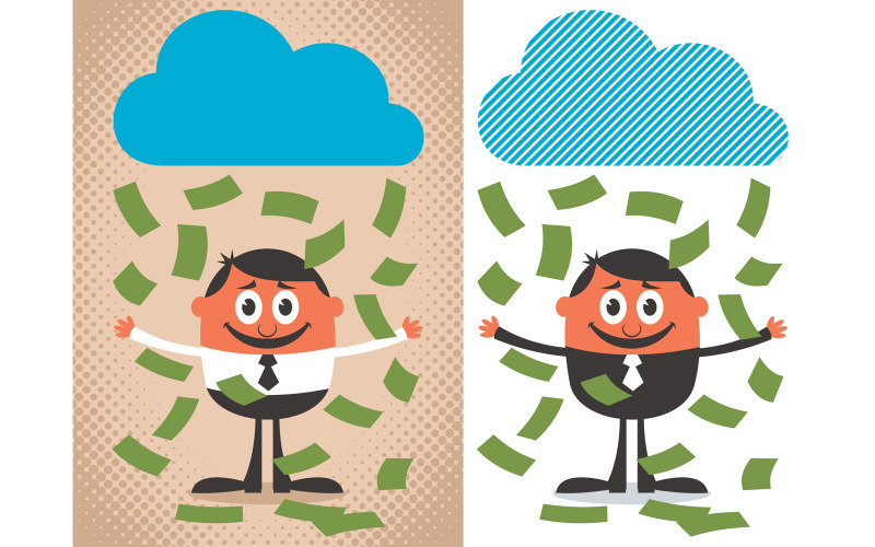 Download Иллюстрация "Money Rain - Illustration" / Money Rain - Illustration - Иллюстрация на тему графика money,rain,raining,cloud,man,businessman,character,person,people,rich,lottery,winner,wealthy,successful,millionaire,billionaire,business,pensioner,retired,wealth