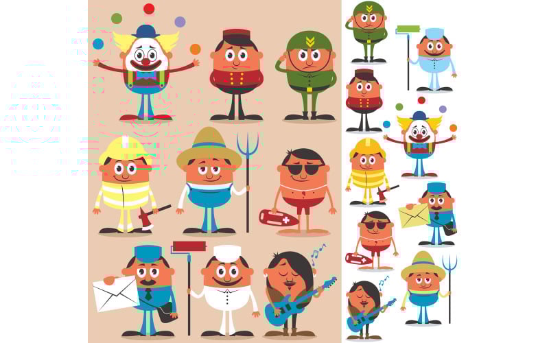 Download Иллюстрация "Occupations 2 - Illustration" / Occupations 2 - Illustration - Иллюстрация на тему графика occupation,job,profession,professional,work,worker,working,clown,entertainer,bellboy,bellhop,soldier,army