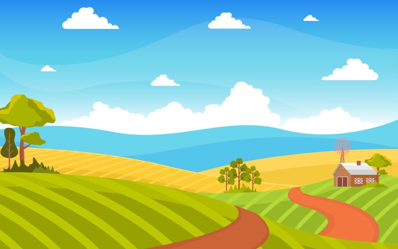 Download Иллюстрация "Agriculture Wheat Landscape - Illustration" / Agriculture Wheat Landscape - Illustration - Иллюстрация на тему графика agriculture,wheat,field,farm,rural,nature,scene,landscape,illustration,vector,crop,background,grain,land,meadow,nutrition,harvest,poster,farmland,ranch