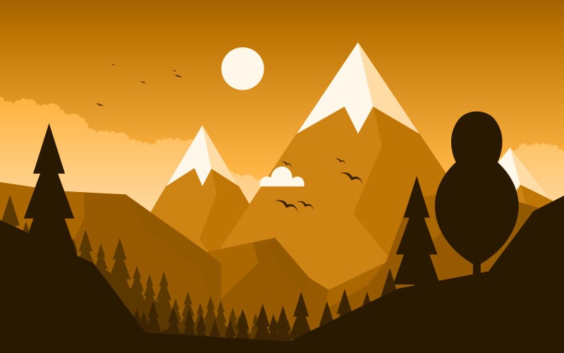 Download Иллюстрация "Calm Simple Mountain - Illustration" / Calm Simple Mountain - Illustration - Иллюстрация на тему графика calm,mountain,forest,wild,nature,scene,landscape,monochrome,vector,horizon,illustration,adventure,sky,rock,white,winter,climbing,journey,layer,panoramic