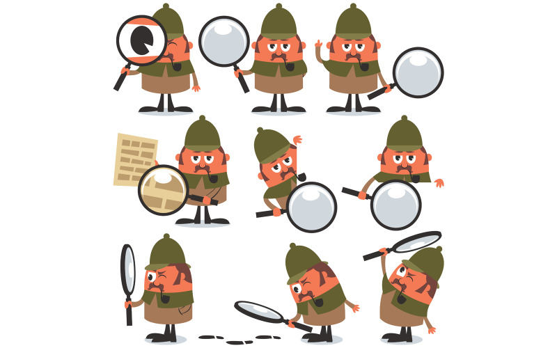 Download Иллюстрация "Detective Pack - Illustration" / Detective Pack - Illustration - Иллюстрация на тему графика detective,investigator,sleuth,private eye,private,eye,sherlock holmes,police,officer,inspector,cartoon,set,pack,crime,mystery,investigation,surveillance,search