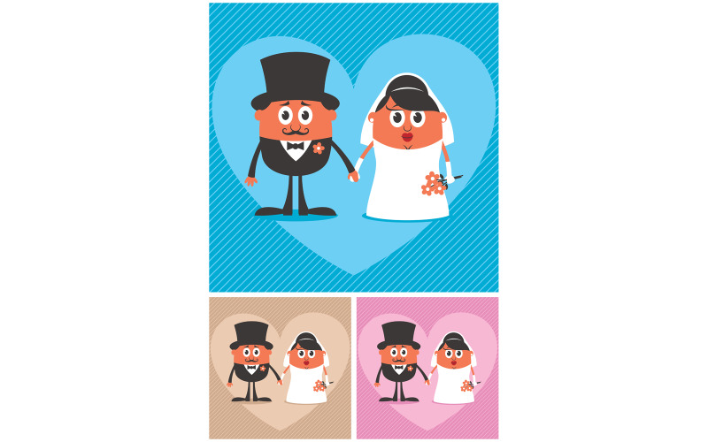 Download Иллюстрация "Groom and Bride - Illustration" / Groom and Bride - Illustration - Иллюстрация на тему графика wedding,ceremony,groom,bride,young,couple,family,husband,wife,spouse,man,woman,marriage,married,retro,vintage,cartoon