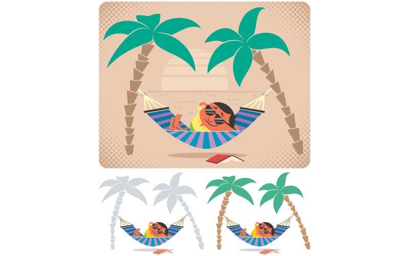 Download Иллюстрация "Hammock Relaxation - Illustration" / Hammock Relaxation - Illustration - Иллюстрация на тему графика hammock,relaxation,leisure,recreation,rest,holiday,vacations,summer,travel,destination,resort,tropical,man,character,tourist,person,businessman