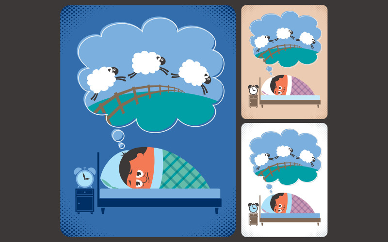 Download Иллюстрация "Insomnia - Illustration" / Insomnia - Illustration - Иллюстрация на тему графика insomnia,sleep,sleeping,sleepless,tired,exhaustion,disorder,problem,issue,sickness,illness,health,frustration,bad,man,person,male,character,counting,sheep