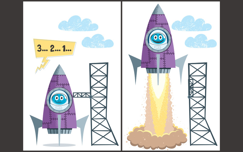 Download Иллюстрация "Launch - Illustration" / Launch - Illustration - Иллюстрация на тему графика rocket,spaceship,spacecraft,starship,space,ship,shuttle,launch,take off,blastoff,ignition,launch pad,flying,astronaut,yuri gagarin,spaceman,cosmonaut,man