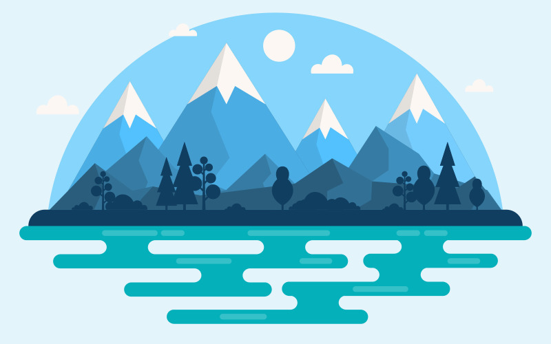 Download Иллюстрация "Mountain Calm Simple - Illustration" / Mountain Calm Simple - Illustration - Иллюстрация на тему графика calm,mountain,forest,wild,nature,scene,landscape,monochrome,vector,horizon,illustration,adventure,sky,rock,white,winter,climbing,journey,layer,panoramic