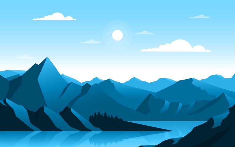 Download Иллюстрация "Mountain Nature Landscape - Illustration" / Mountain Nature Landscape - Illustration - Иллюстрация на тему графика calm,mountain,forest,wild,nature,scene,landscape,monochrome,vector,horizon,illustration,adventure,sky,rock,white,winter,climbing,journey,layer,panoramic
