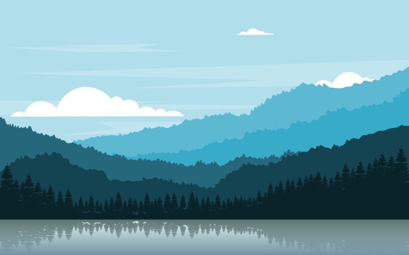 Download Иллюстрация "Nature Wild Landscape - Illustration" / Nature Wild Landscape - Illustration - Иллюстрация на тему графика calm,mountain,forest,wild,nature,scene,landscape,monochrome,vector,horizon,illustration,adventure,sky,rock,white,winter,climbing,journey,layer,panoramic