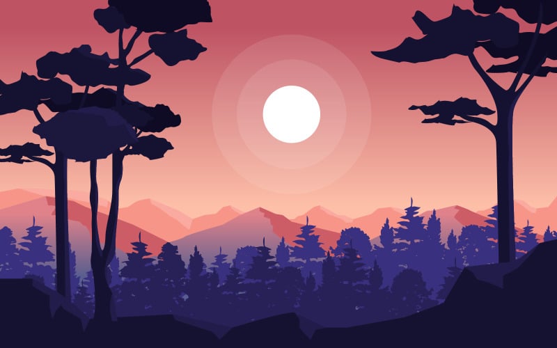 Paisagem de montanha à noite - ilustração