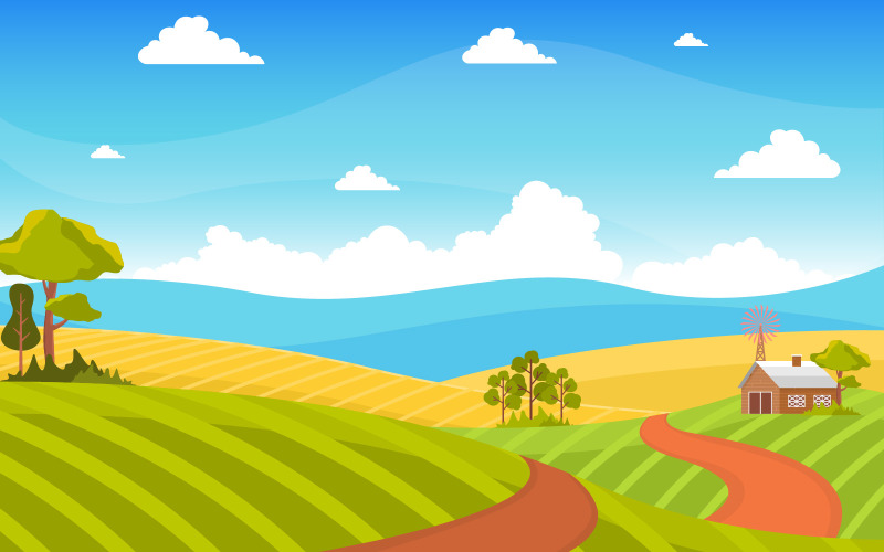 Paisaje de trigo de agricultura - Ilustración