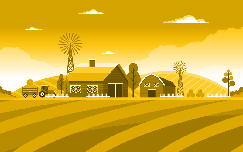 Scena del campo di grano di sera - illustrazione