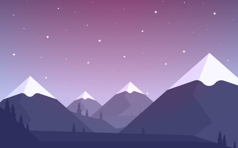 Download Иллюстрация "Simple Evening Mountain - Illustration" / Simple Evening Mountain - Illustration - Иллюстрация на тему графика calm,mountain,forest,wild,nature,scene,landscape,monochrome,vector,horizon,illustration,adventure,sky,rock,winter,climbing,journey,panoramic,view,pine