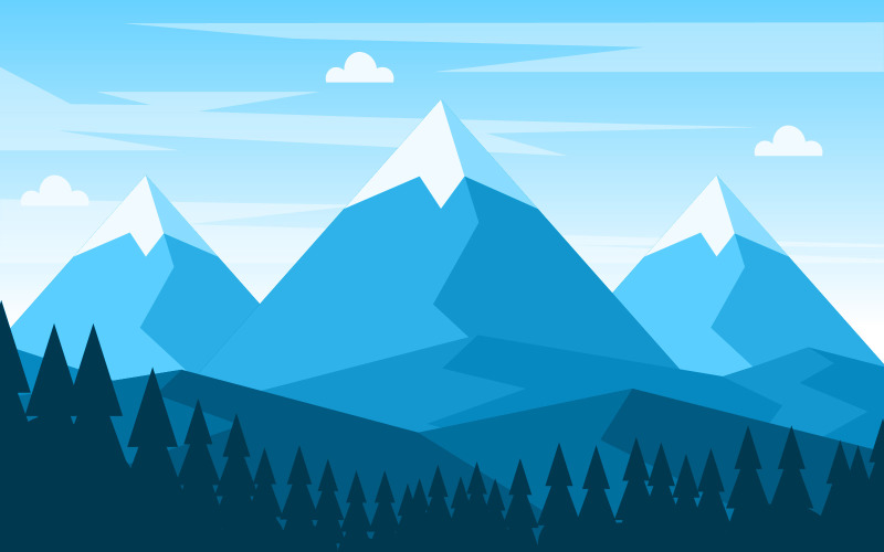 Download Иллюстрация "Simple Mountain Scene - Illustration" / Simple Mountain Scene - Illustration - Иллюстрация на тему графика calm,mountain,forest,wild,nature,scene,landscape,monochrome,vector,horizon,illustration,adventure,sky,rock,white,winter,climbing,journey,layer,panoramic