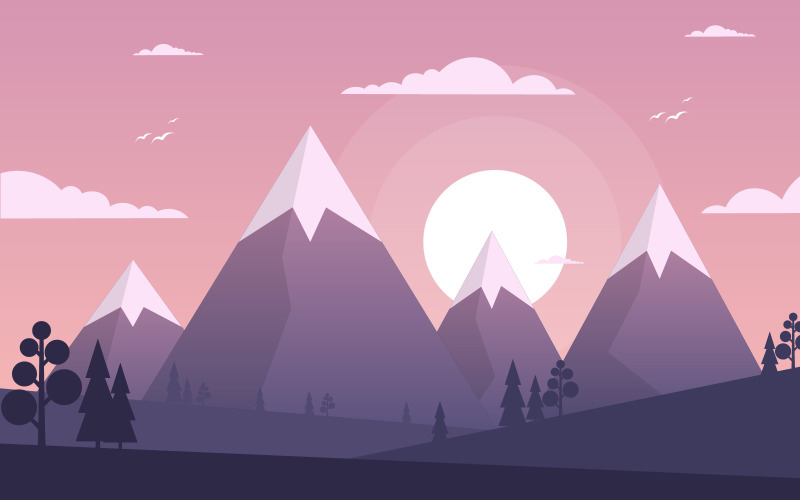 Download Иллюстрация "Simple Mountain Sunset - Illustration" / Simple Mountain Sunset - Illustration - Иллюстрация на тему графика sun,sunrise,sunset,calm,mountain,forest,wild,nature,scene,landscape,monochrome,vector,horizon,illustration,adventure,sky,rock,winter,climbing,journey