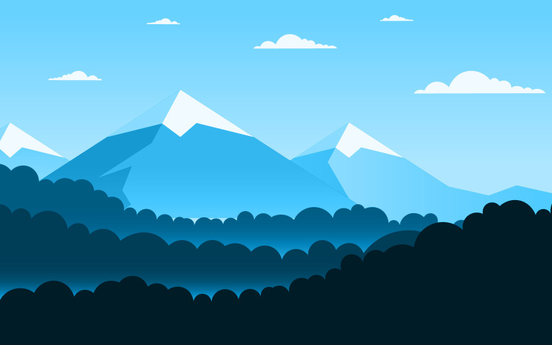 Download Иллюстрация "Simple Nature Mountain - Illustration" / Simple Nature Mountain - Illustration - Иллюстрация на тему графика calm,mountain,forest,wild,nature,scene,landscape,monochrome,vector,horizon,illustration,adventure,sky,rock,white,winter,climbing,journey,layer,panoramic