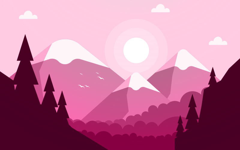 Simple Sunset Mountain - Illustration - TemplateMonster