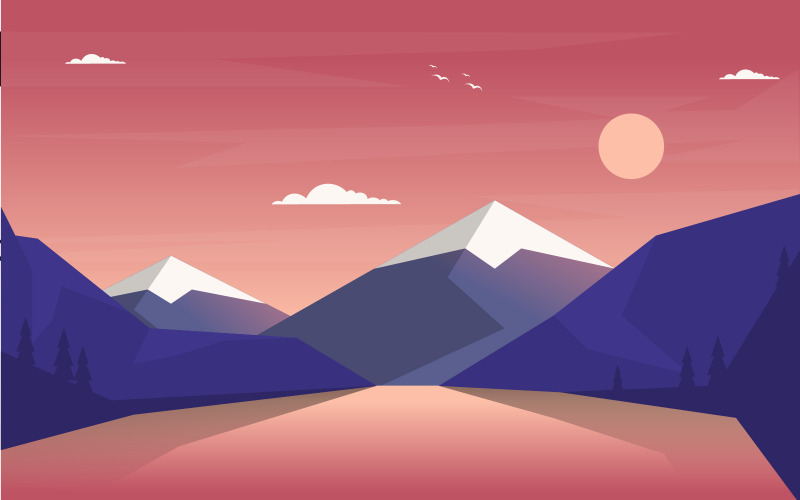 Sonnenuntergangsansicht einfach - Illustration