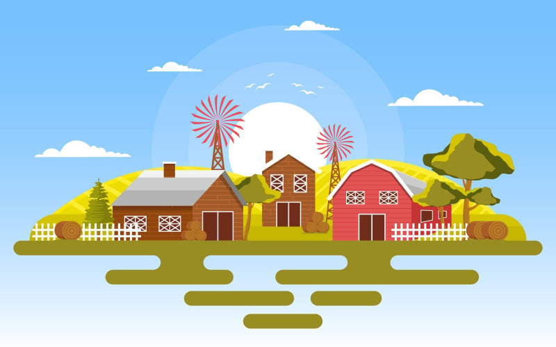 Tarwe Boerderij Landschap - Illustratie