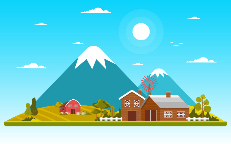 Download Иллюстрация "Wheat Field Landscape - Illustration" / Wheat Field Landscape - Illustration - Иллюстрация на тему графика agriculture,wheat,field,farm,rural,nature,scene,landscape,illustration,vector,crop,background,grain,land,meadow,nutrition,harvest,poster,farmland,ranch