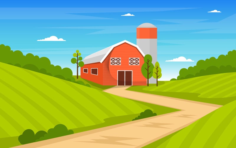 Download Иллюстрация "Agriculture Scene Landscape - Illustration" / Agriculture Scene Landscape - Illustration - Иллюстрация на тему графика agriculture,wheat,field,farm,rural,nature,scene,landscape,illustration,vector,crop,background,grain,land,meadow,nutrition,harvest,poster,farmland,ranch