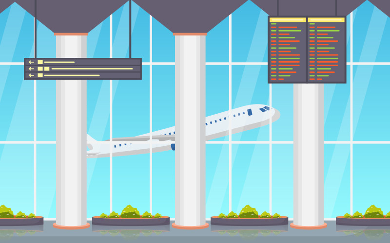 Download Иллюстрация "Arrival Departure Gate - Illustration" / Arrival Departure Gate - Illustration - Иллюстрация на тему графика airport,airplane,terminal,gate,arrival,departure,hall,interior,flat,illustration,vector,window,inside,waiting,background,vacation,digital,empty,plane,room