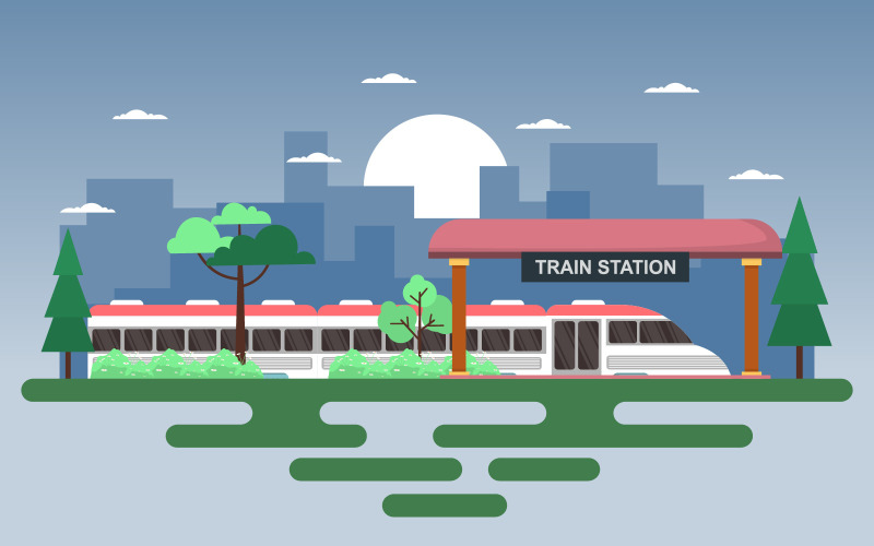 Download Иллюстрация "Commuter Metro Station - Illustration" / Commuter Metro Station - Illustration - Иллюстрация на тему графика railway,public,transport,commuter,metro,train,station,flat,illustration,railroad,fast,mass,subway,vector,underground,design,platform,background,cartoon,city